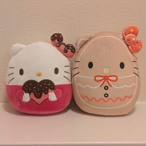 Lot 2 Squishmallow Sanrio Hello Kitty 8" Hello Kitty Choco Gingerbread Christmas